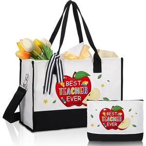 New Capoda Teacher Appreciation Gift Thank You Teacher Tote Bag with Makeup Bag
